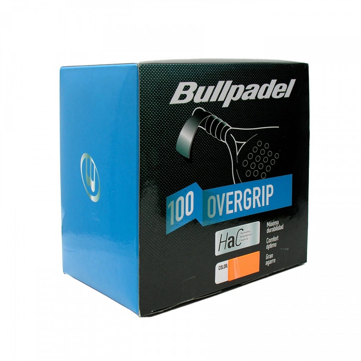 Caixa de 100 unidades de overgrips Bullpadel Hac laranja.