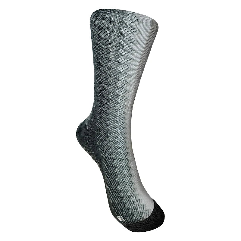 Meias compridas de padel Aca, laterais brancas e cinzentas.