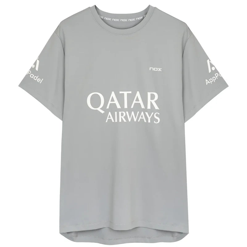 T-shirt cinza AT10 patrocinada pela Nox